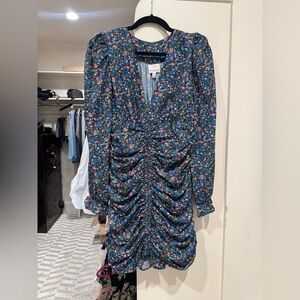 Elegant Floral Long Sleeve Dress - Blue and Pink